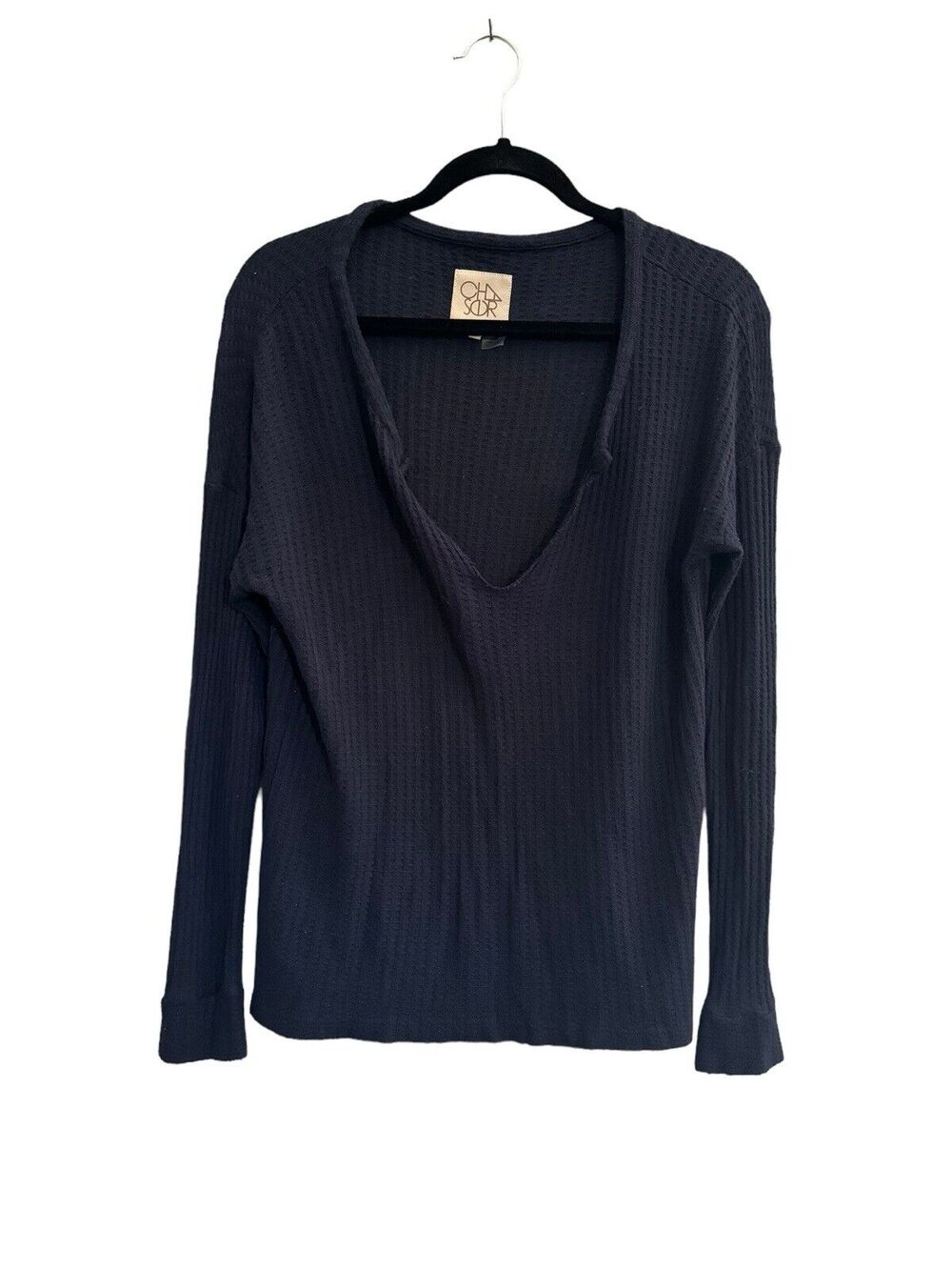 Chaser Thermal Top Women Small Waffle Knit Long Sleeves T-Shirt Navy Blue #2070